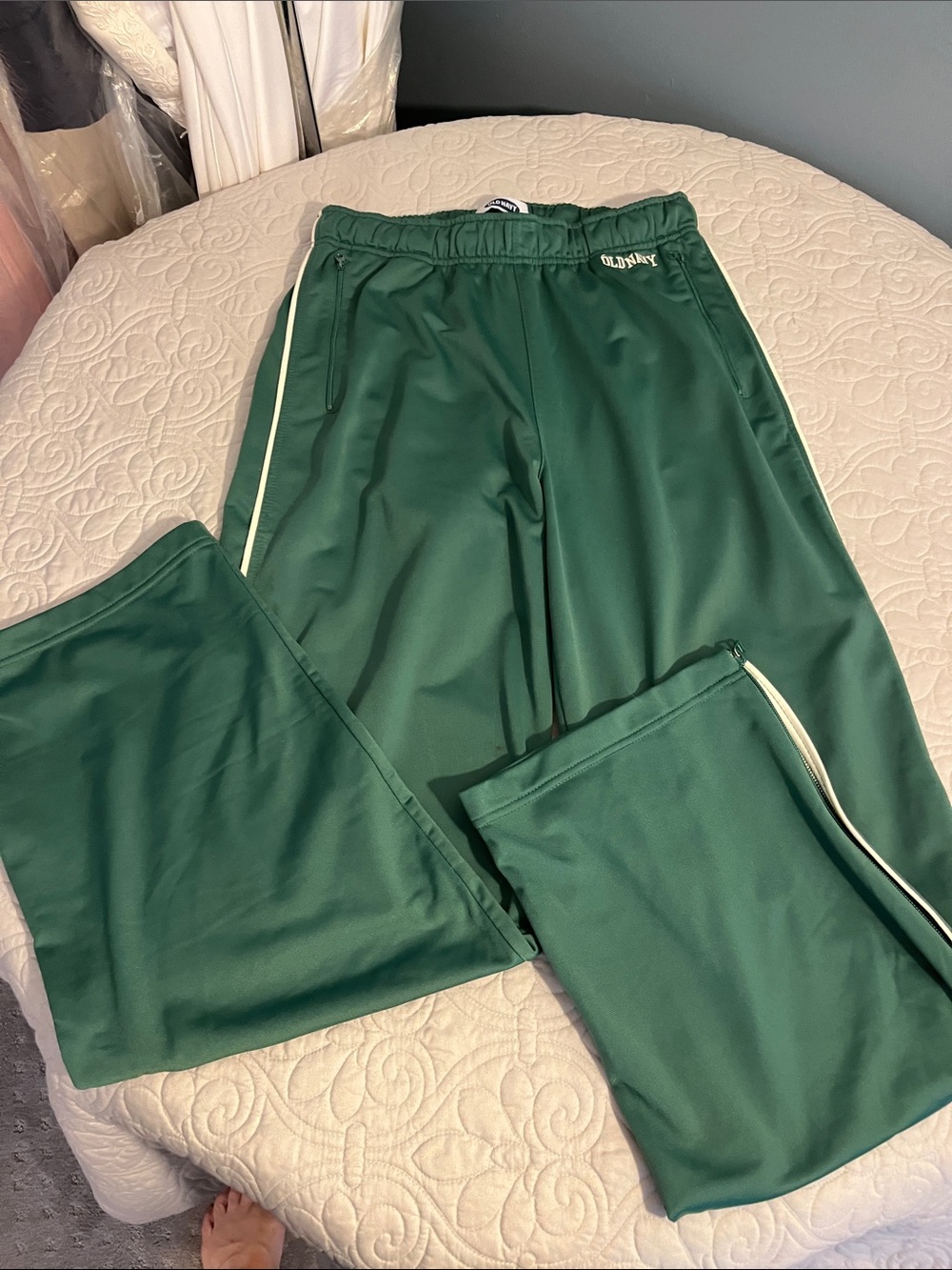 Old Navy Forest Green Athletic Pants with White Logo Patch